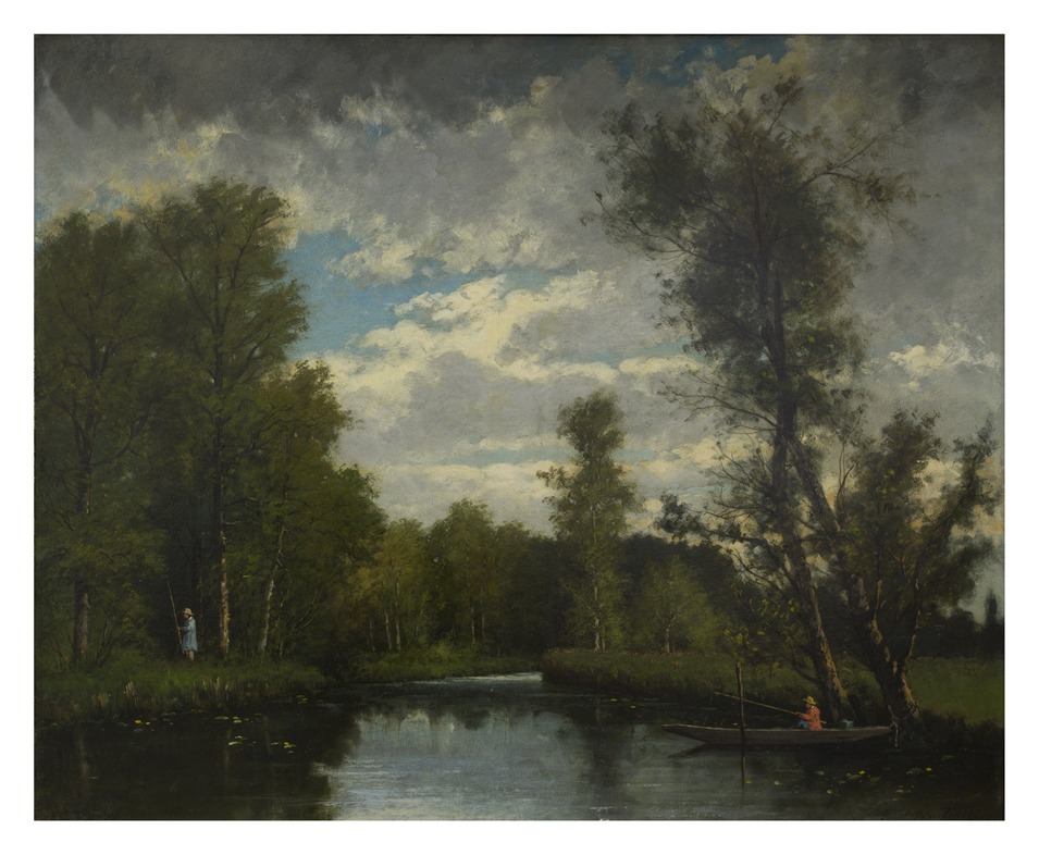 Hippolyte Boulenger, Hengelen in een bebost rivierlandschap, vzw De Vrienden van de School van Tervuren © Isabelle Arthuis