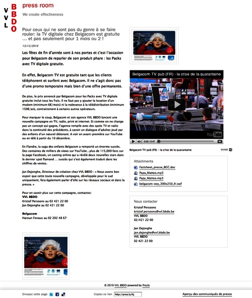 Branded press release from advertising agency VVL/BBDO