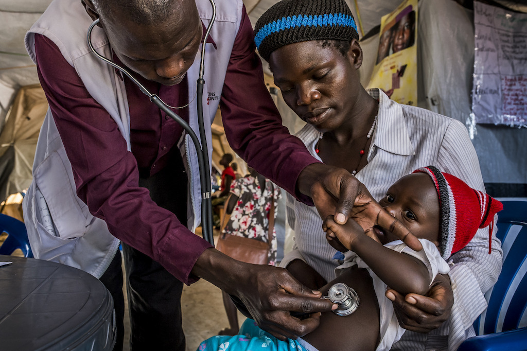 Outpatient Department in the Bidibidi MSF Health Center - paediatric consultation. Photographer: Frederic Roy