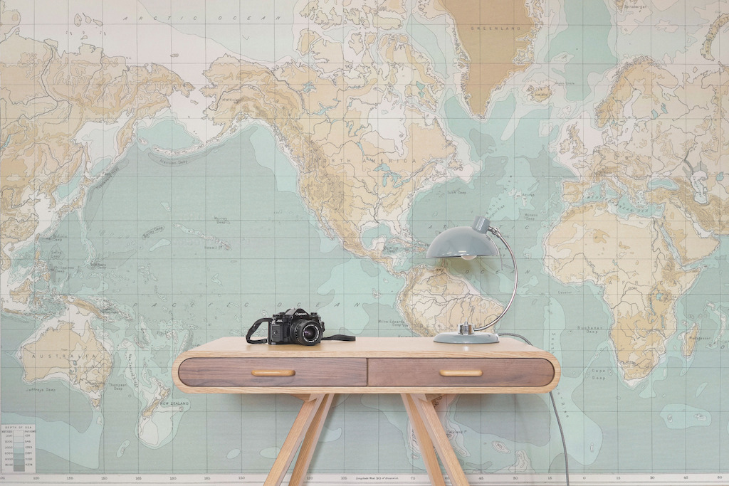 Faded World Map Wallpaper Mural