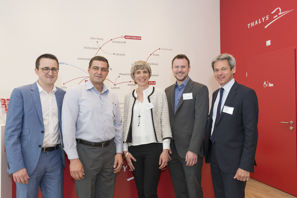 © Tomy Badurina<br/>From left to right: <br/>Sandro Löw - Corporate & Strategic Affairs Delegate Director Thalys<br/>Abderrahman Elahmar - Operation Manager Germany (voyages-sncf Deutschland)<br/>Agnès Ogier- CEO Thalys<br/>Matthias Chaudeurge - Sales Executive France/Germany Thalys<br/>Bernard Fontenelle – Head of Sales Thalys