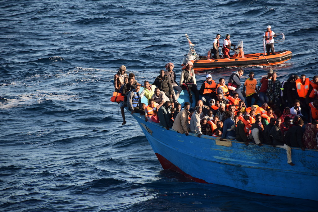 Bourbon Argos and Aquarius crew and Medecins Sans Frontieres (MSF) staff rescue 700 people aboard an overcrowded wooden boat in the Central Mediterranean Sea. © Maria Carla Giugliano/MSF