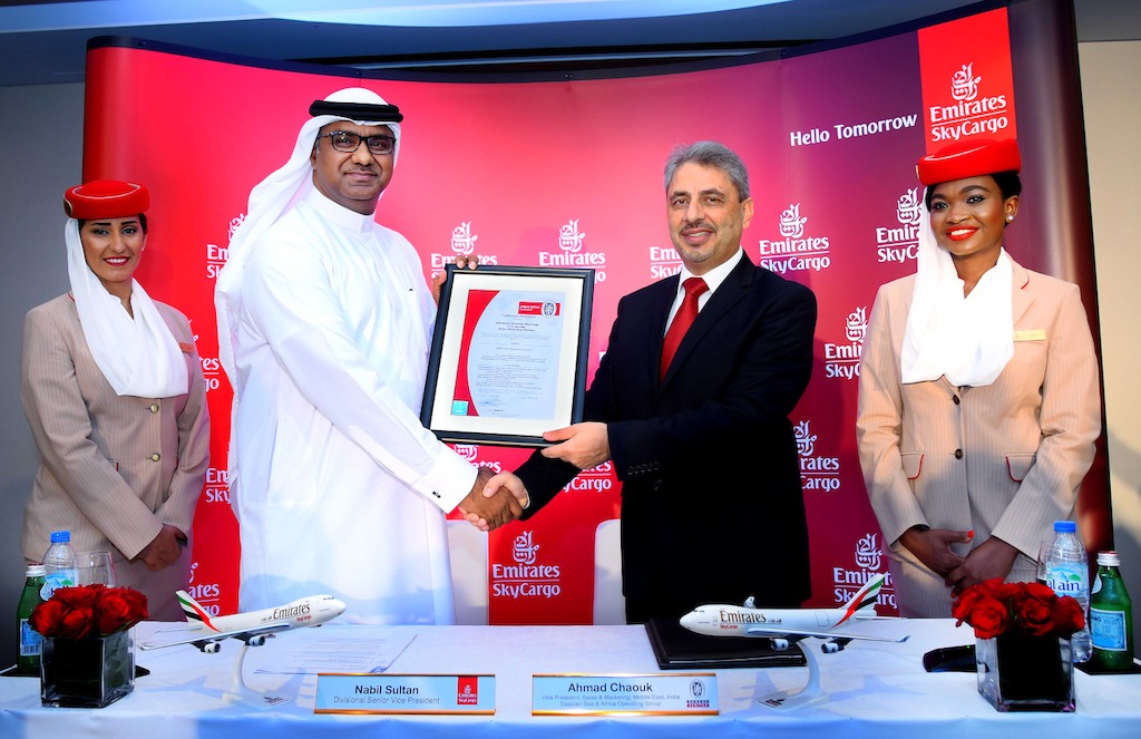 Mr Nabil Sultan, Divisional Senior Vice President, Cargo receiving GDP certificate from Mr Ahmad Chaouk, Vice President, Sales and Marketing, Bureau Veritas