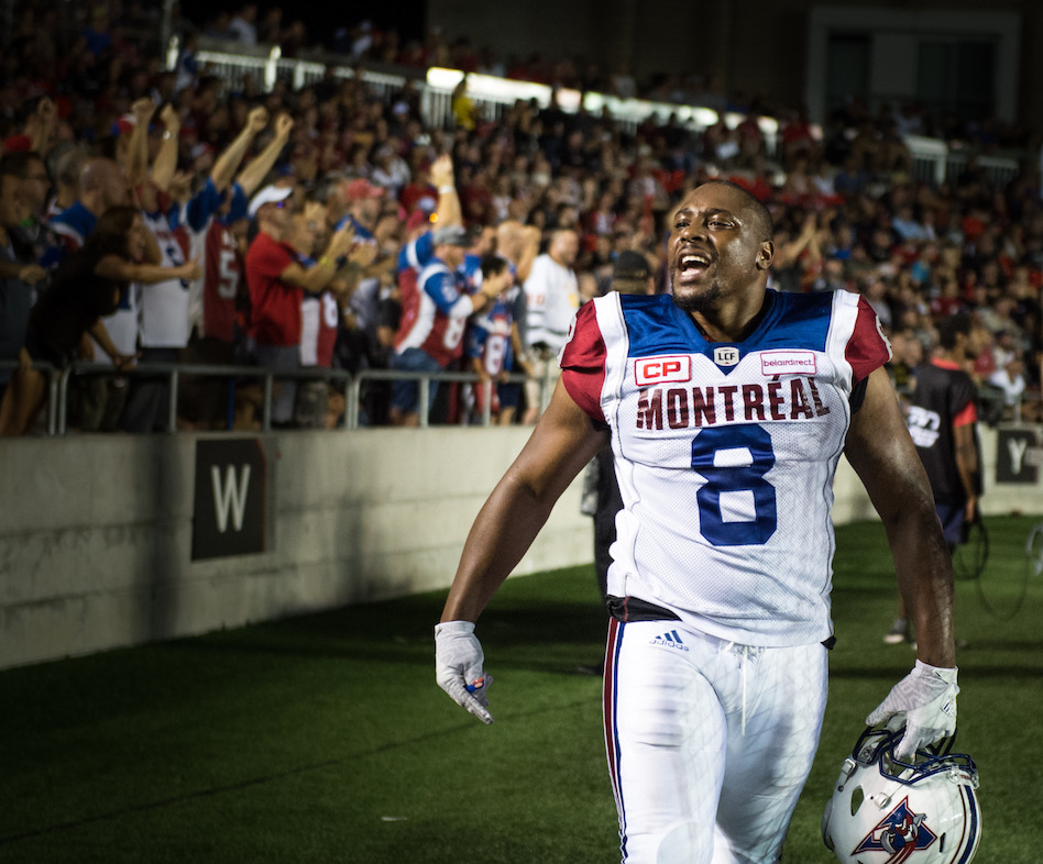Nik Lewis, CFL All-Time Receptions Leader. Photo: Johany Jutras/CFL