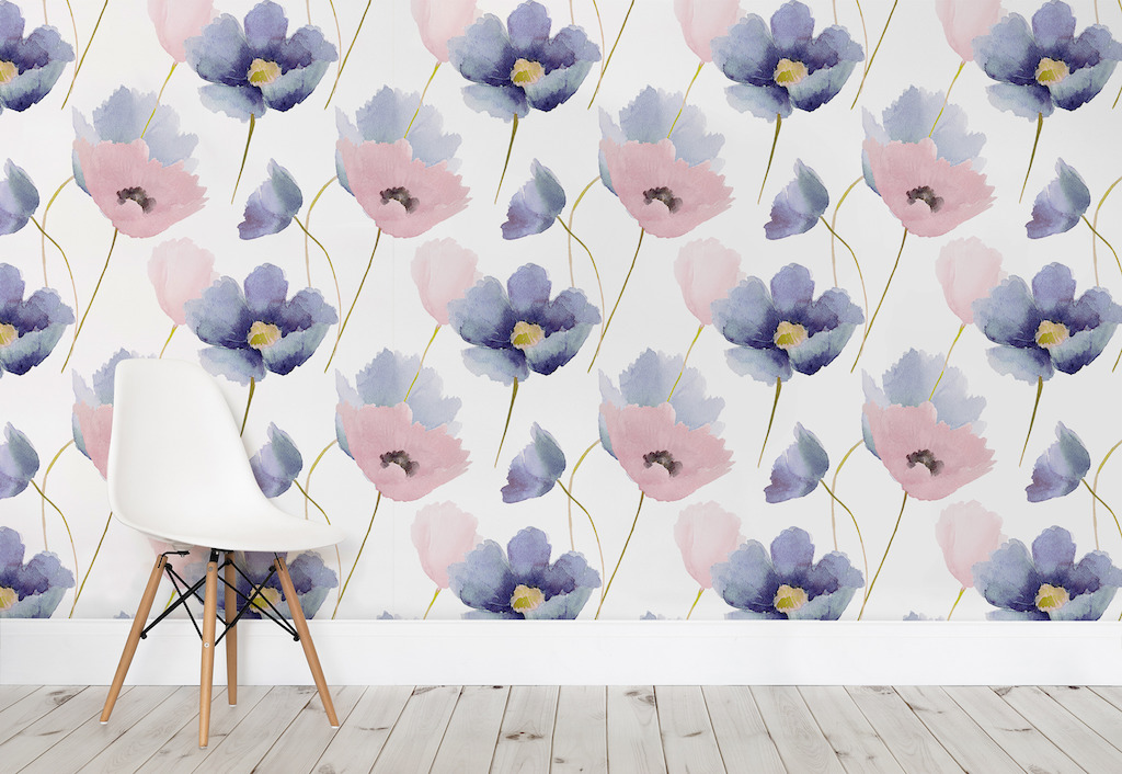 Rose Quartz and Serenity Poppy Wallpaper Mural