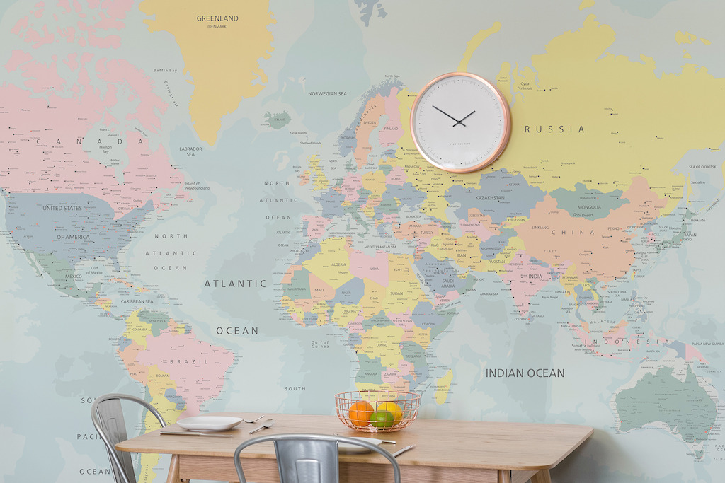 Pastel World Map Wallpaper Mural