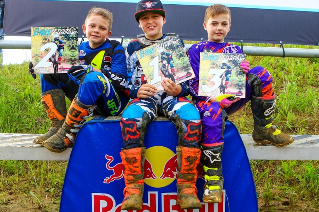E-MX Race of future champions podium, left to right: Yoran Moens, Liam Everts, Troy Verburgh