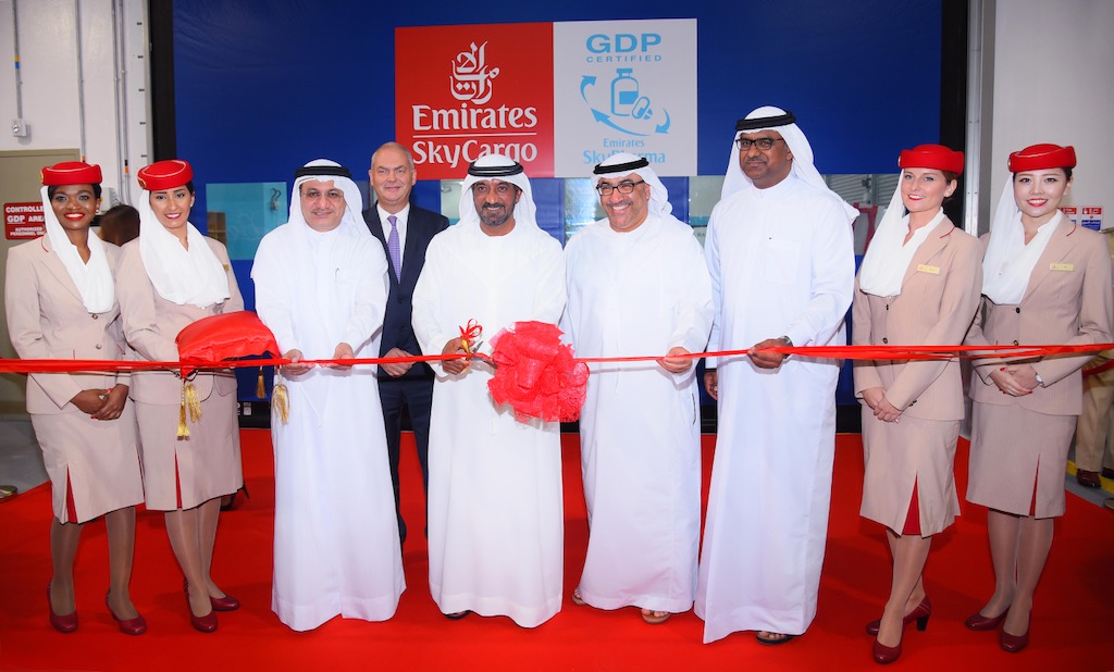His Highness Sheikh Ahmed bin Saeed Al Maktoum, Chairman and Chief Executive of Emirates Airline and Group with dignitaries at the inauguration of Emirates SkyPharma.