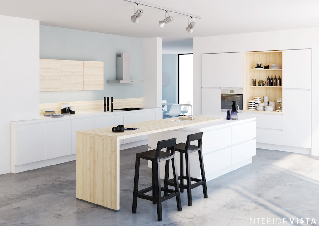 Combinatie van wit met hout voor mooie strakke lijnen