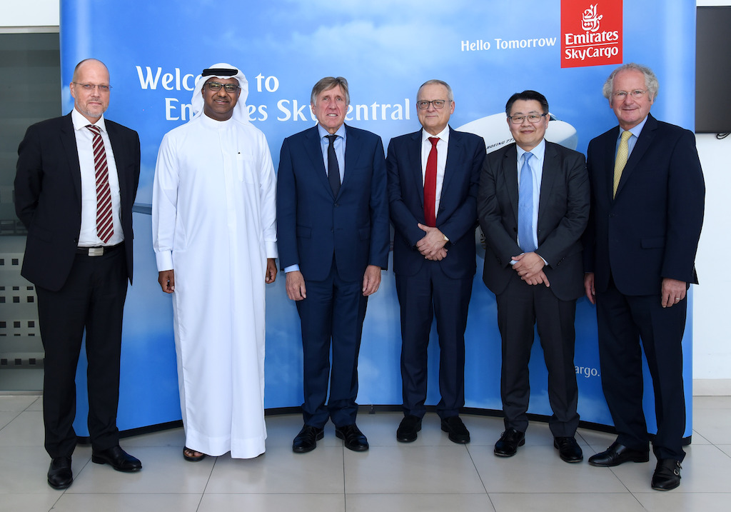 A senior delegation from Luxembourg visited the Emirates SkyCargo's facilities (From left to right) Henrik Ambak, Emirates SVP, Cargo Operations Worldwide; Nabil Sultan, Emirates DSVP, Cargo, Francois Bausch, Minister of Sustainable Development and Infrastructure, Luxembourg; Tom Weisgerber, First Counsellor, Ministry of Infrastructure and Sustainable Development, Luxembourg; Richard Forson, CEO, Cargolux Airlines and Paul Helminger, Chairman of the Board, Cargolux Airlines