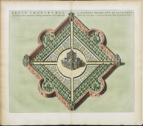 Gravure de l’observatoire d’Uraniborg dans l’île de Ven. Joannes Blaeu, Atlas maior, sive Cosmographia Blaviana, 1662-1665