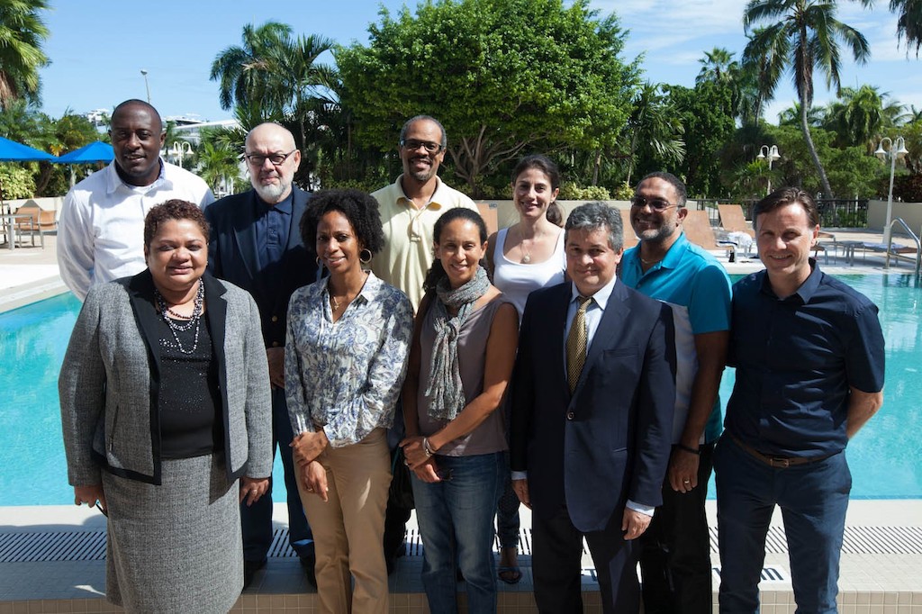 September 9th 2016 – Representatives from Intergovernmental Organisations and the CLME+ Project Coordination Unit (PCU) : From left to right: 1st row: Ms. Singh (CARICOM Secretariat), Ms. Walker (CLME+ PCU), Ms. Bahri (FAO), Mr. Toro (IOC of UNESCO), Mr. Debels (CLME+ PCU); 2nd raw: Mr. Emmanuel (OECS Commission), Mr. Martínez Casco (OSPESCA/SICA), <br/>Mr. Haughton (CRFM), Ms. Salinas (CLME+ PCU), Mr. Corbin (UNEP CEP). Photo: CLME+ PCU