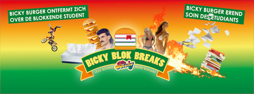 Bicky Burger ontfermt zich over studenten, met de Bicky Blok Klok.