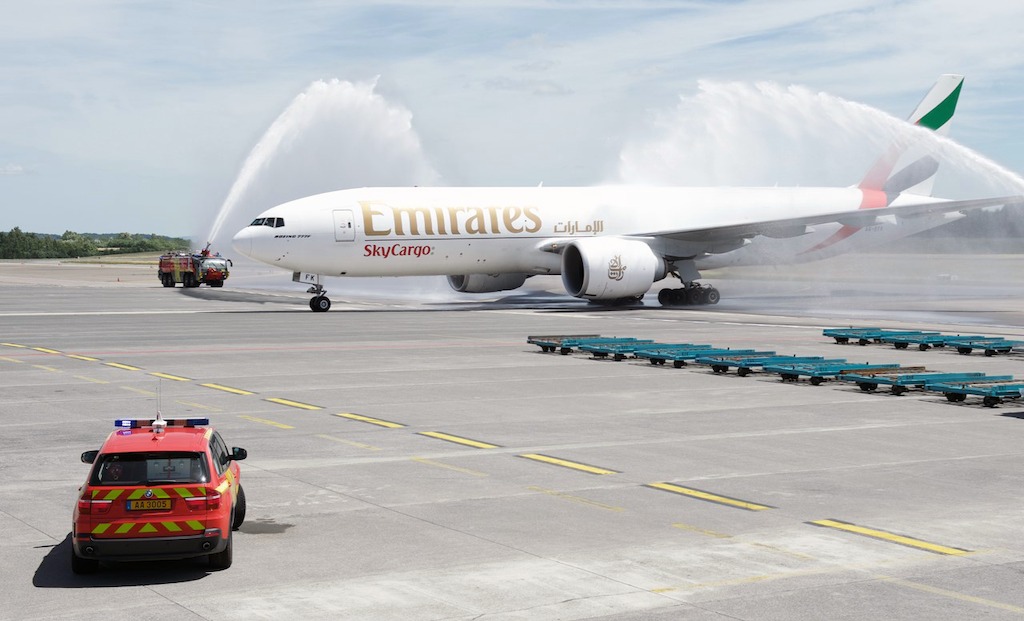 Emirates SkyCargo, the world’s largest international cargo airline, has operated the first of its scheduled weekly freighter service to Luxembourg on 12 June 2017, where it was welcomed with a traditional water cannon salute on arrival.