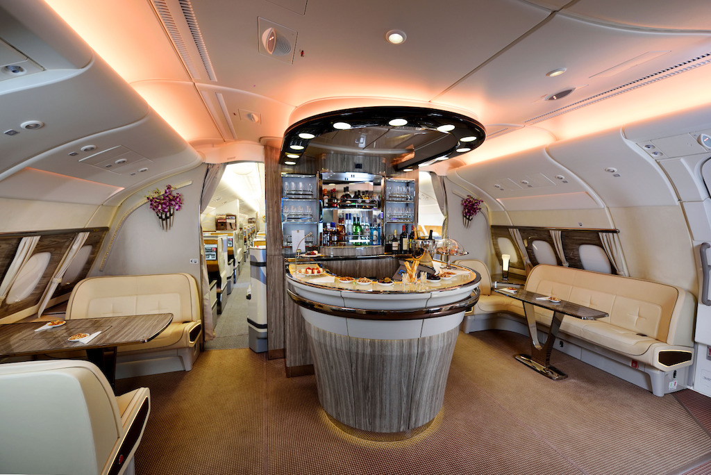 emirates, a380, airbus, bar, onboard lounge